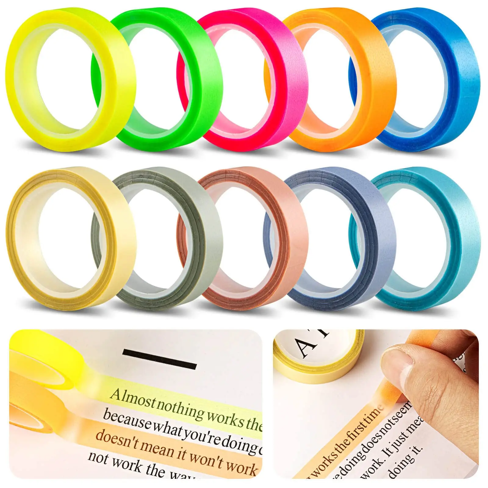 Index Tab Divider - 5Rolls Transparent Fluorescent Index Tabs Flags