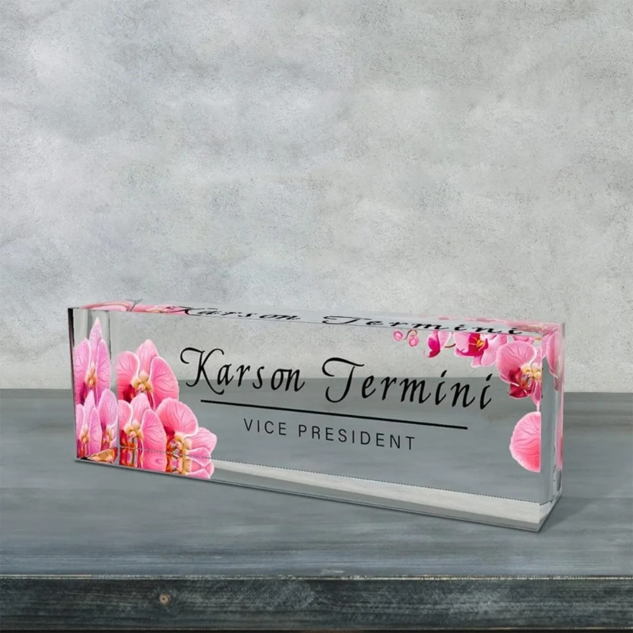 Desk Name Plate - [2D Flat] Personalized Orchid Pattern Acrylic
