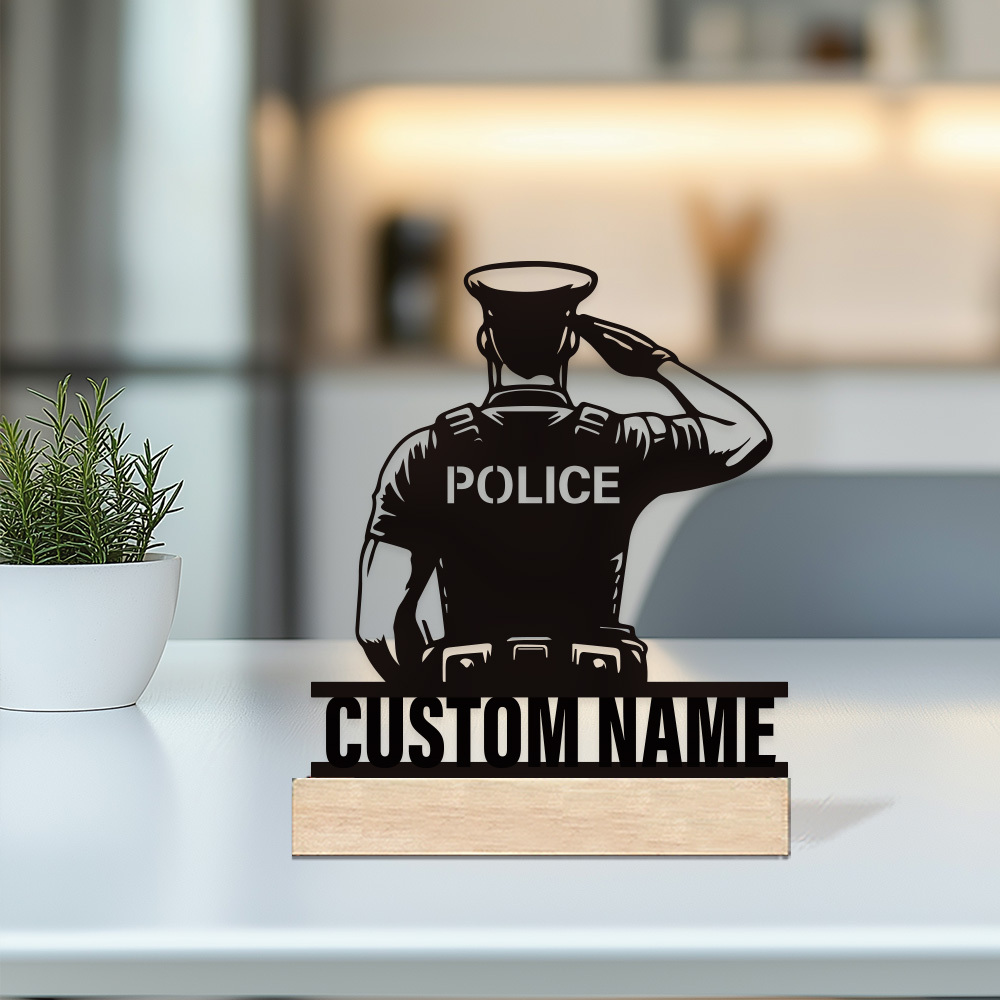 Desk Name Plate - Personalized Metal Police Badge, Custom Name