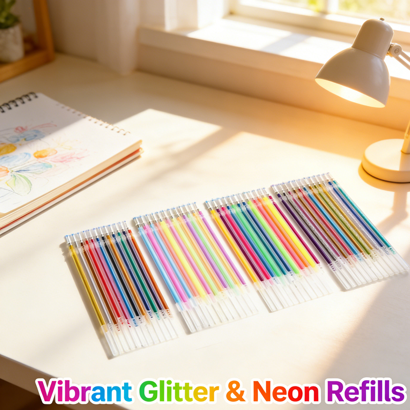 Gel Ink Pen Set - 12-100pcs Glitter Pen Refills Set Flash