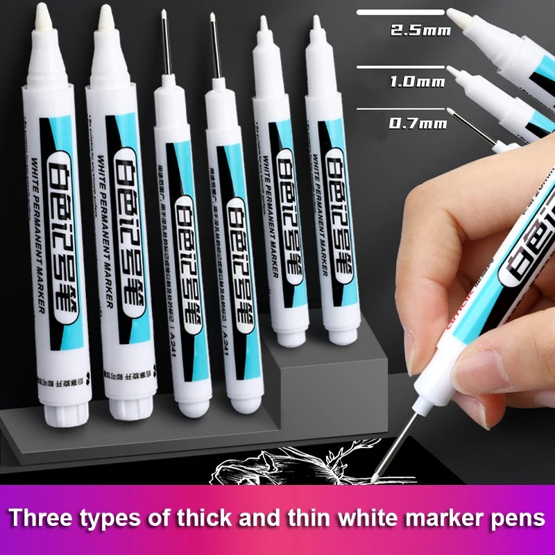 Correction Fluid White - 0.7/1.0/2.5MM White Permanent Marker Pens 1/3Pcs