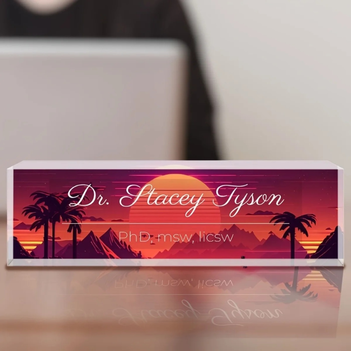 Desk Name Plate - [2D Flat] Sunset Design Custom Acrylic