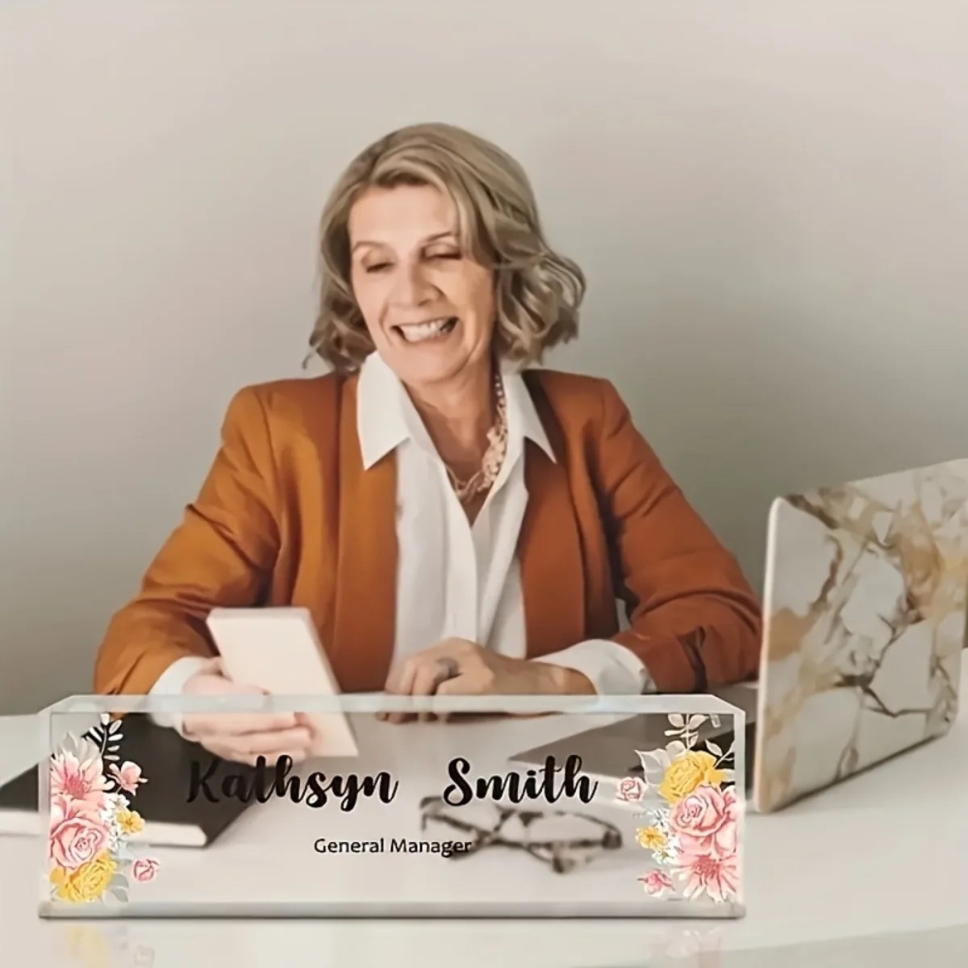 1PC 2D Flat Elegant Floral Acr - Desk Name Plate review and price