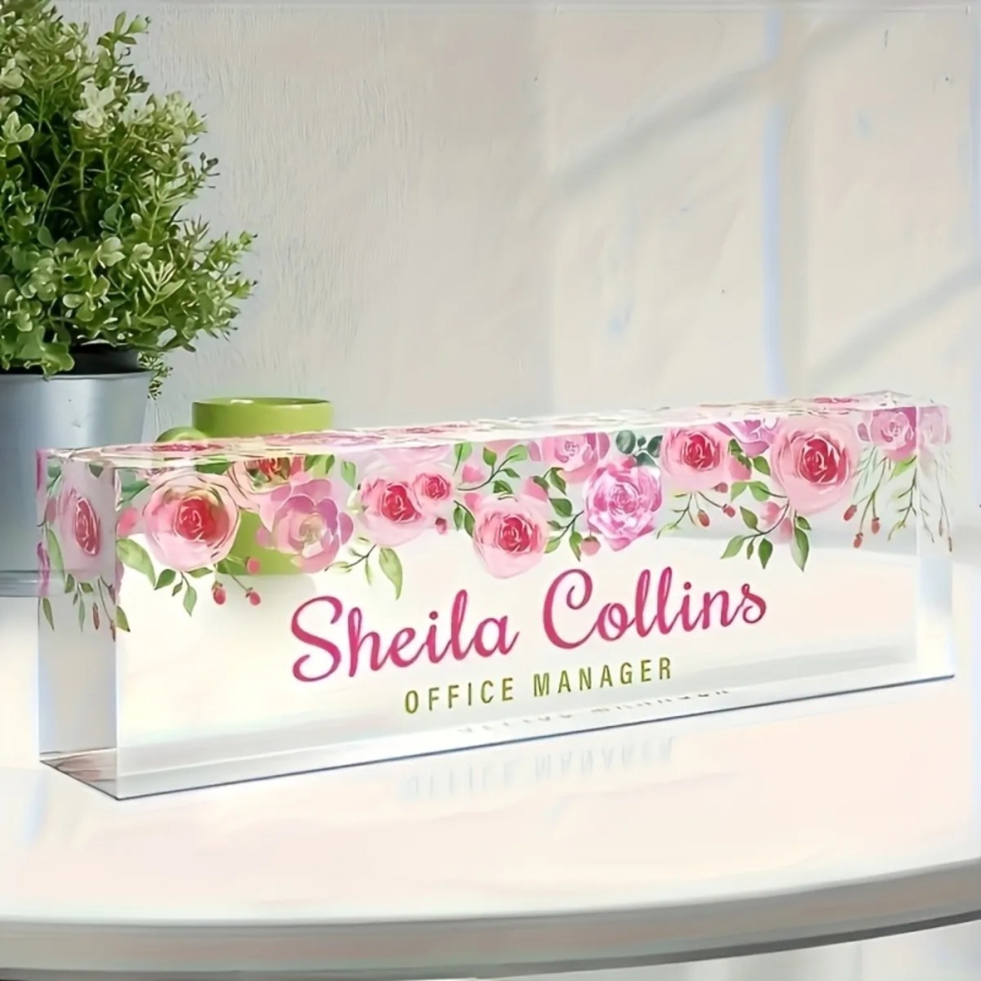 [2D Flat] Minimalist Floral Ac - Desk Name Plate review and price